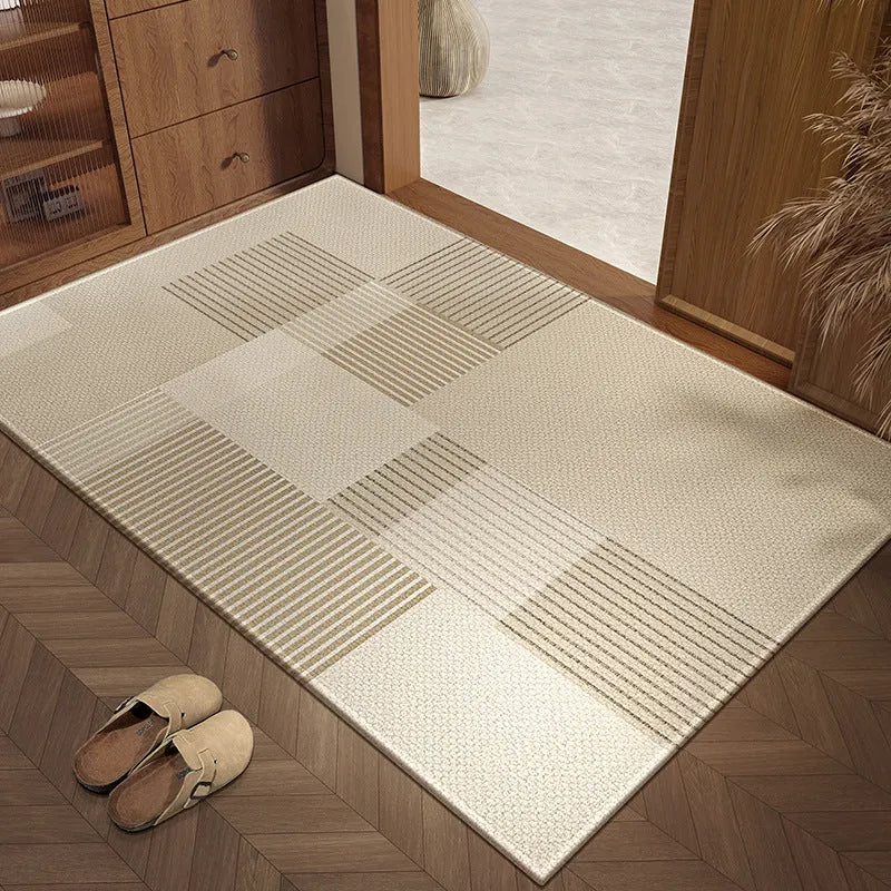 Beige rectangle linen home mat with printed plant and flower pattern in modern simplicity style, 60x90cm size