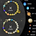 Set of two natural stone beaded bracelets with zodiac sign charms on an adjustable cord.