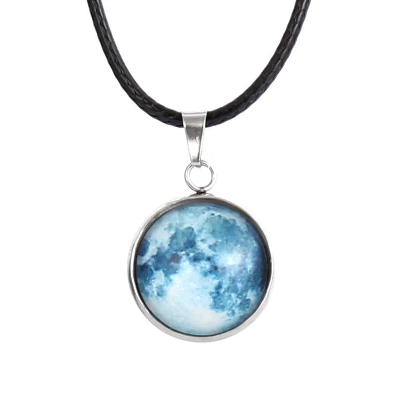 Luminous night sky constellation alloy pendant necklace with glass pendant on extension chain