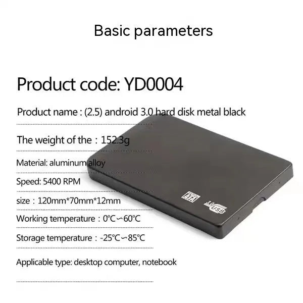 USB 3.0 solid state mobile hard drive with metal shell in black, blue, red, and silver colour options.