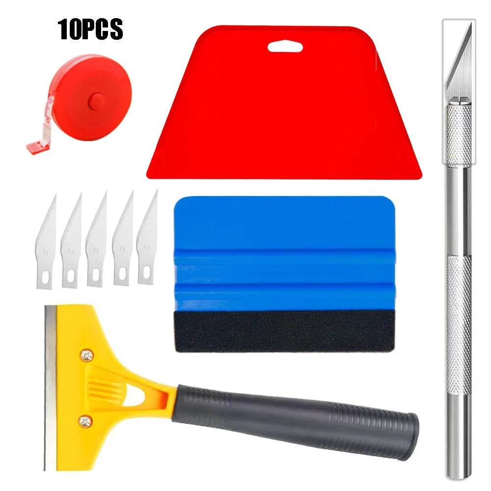 10-piece plastic car film smoothing tool set with squeegee and Teflon blade