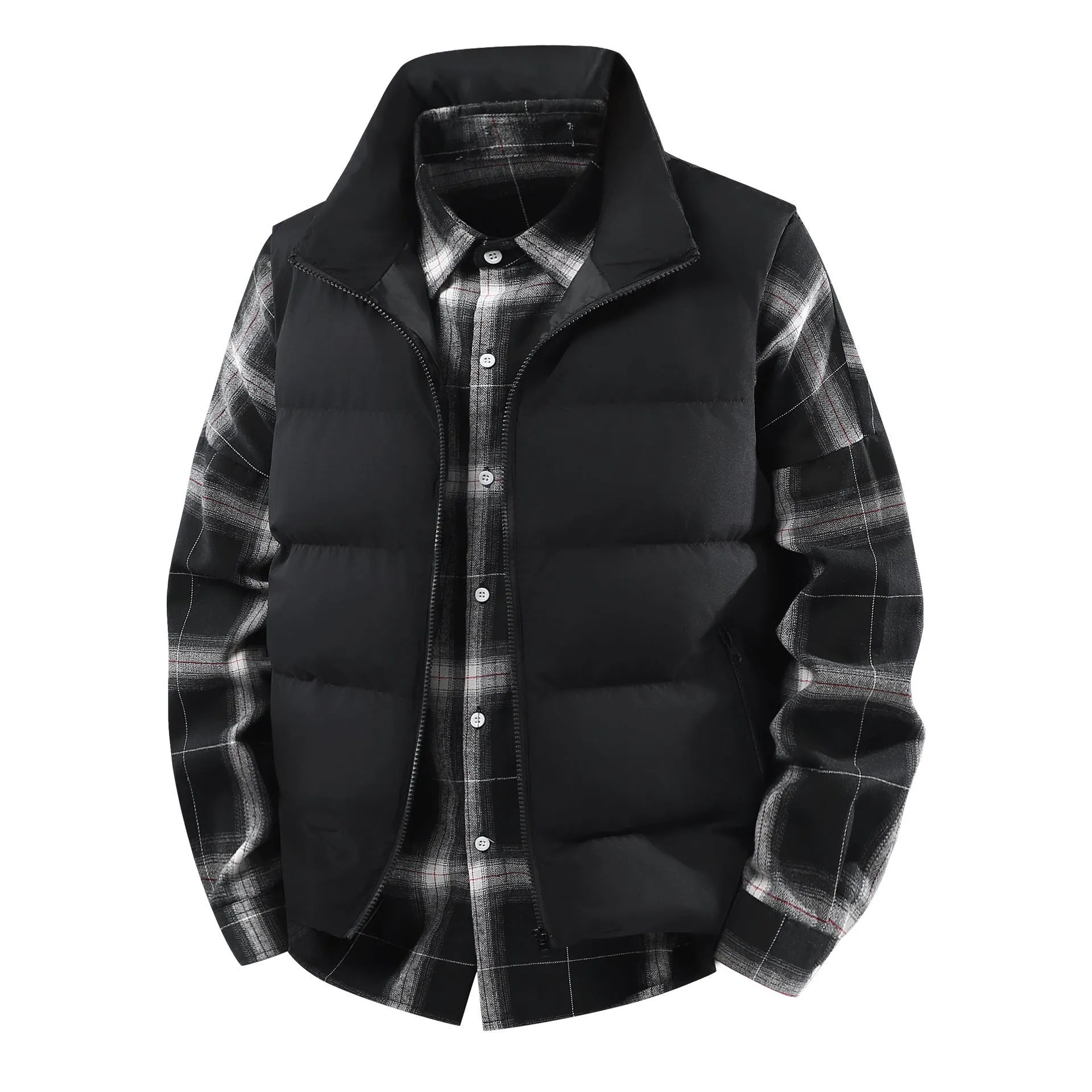 Men's plus size corduroy stand collar vest coat in black with thick lining, loose fit