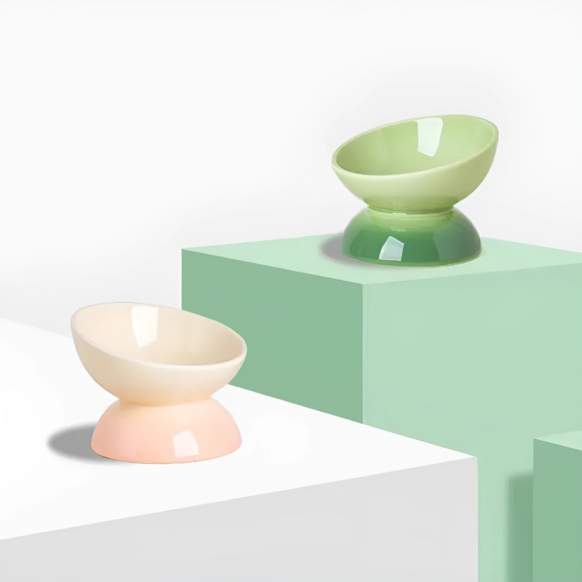 Ceramic cat bowl with oblique mouth rim, large capacity wide diameter pet tableware in gradient colour