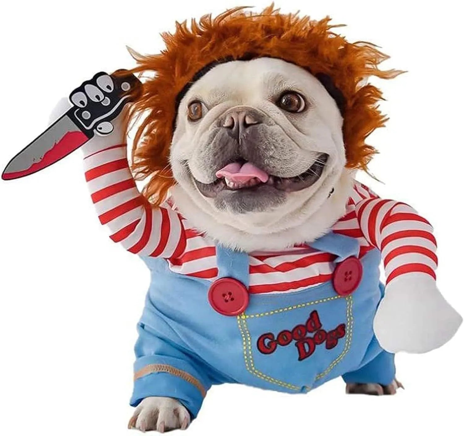 Striped harness Halloween costume for pets with knife accessory in S M L XL sizes