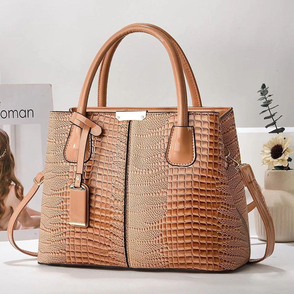 Women's large-capacity horizontal square handbag in soft textured PU leather, white colour, lightweight 540g