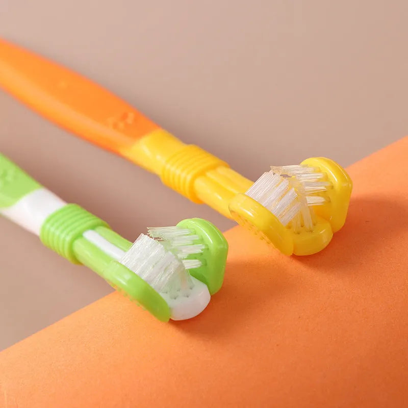 Pet toothbrush in assorted colours with plastic handle and nylon bristles for dog and cat dental care