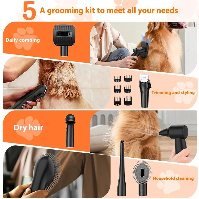 Pet hair suction cleaning high power blowing beauty tool low noise shearing machine with trimmer and brush set