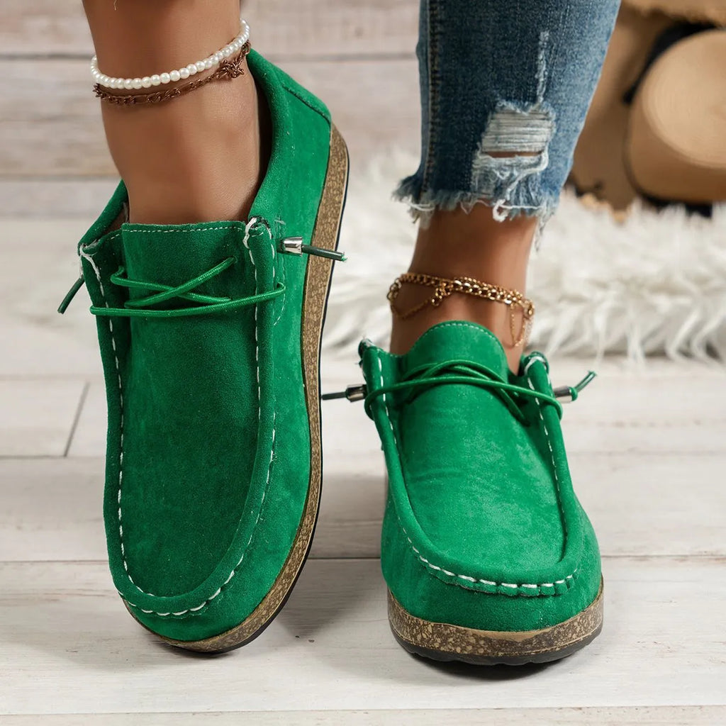Plus size women's flat slip-on casual shoes with elastic band, round toe, PU upper, available in multiple colours