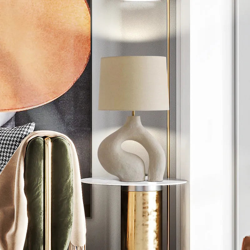 Modern minimalist table lamp with Nordic fabric shade, resin base, 30x45cm size, for living room or bedroom