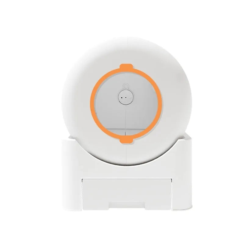 White PVC intelligent self-cleaning litter box with enclosed anti-splash design and deodorant function for cats