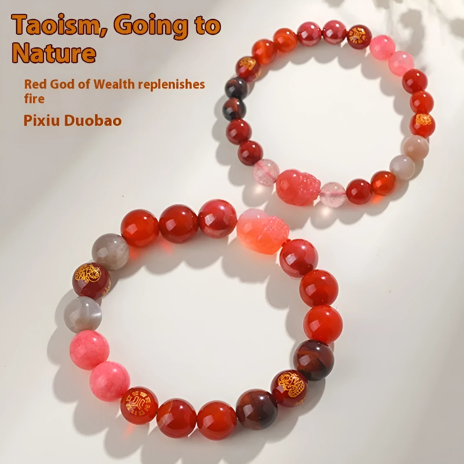 Handmade five elements natural crystal bracelet with geometric beads in gold, wood, water, fire, or soil colours.