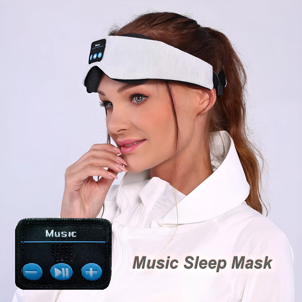Grey polyester Bluetooth sleeping eye mask with elastic headband