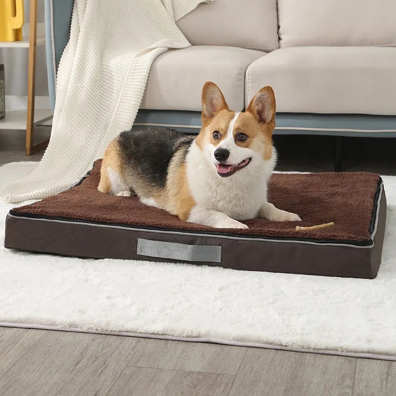 Removable washable memory sponge dog mat in brown colour showing textured shu cotton velvet sponge fabric surface