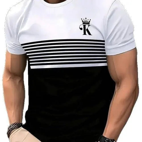 Men's loose fit casual polyester T-shirt in various colours on a size chart background
