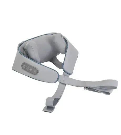 Milky white rechargeable shoulder and neck massager with kneading function and infrared physiotherapy