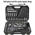 150-piece socket wrench set with 72-tooth curved handle ratchet and black finish for auto repair and home use