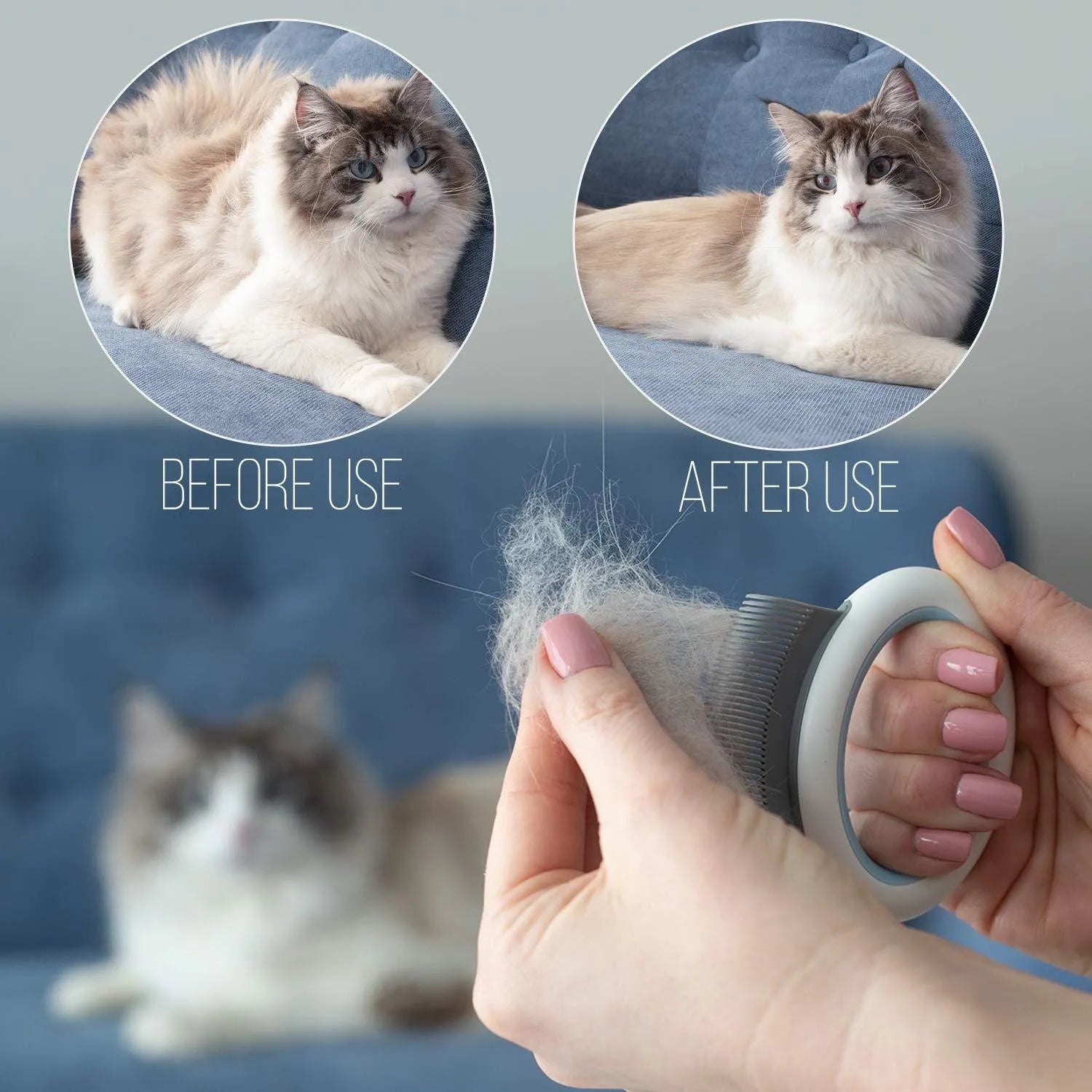 Blue pet deshedding comb with ergonomic handle for cats and dogs
