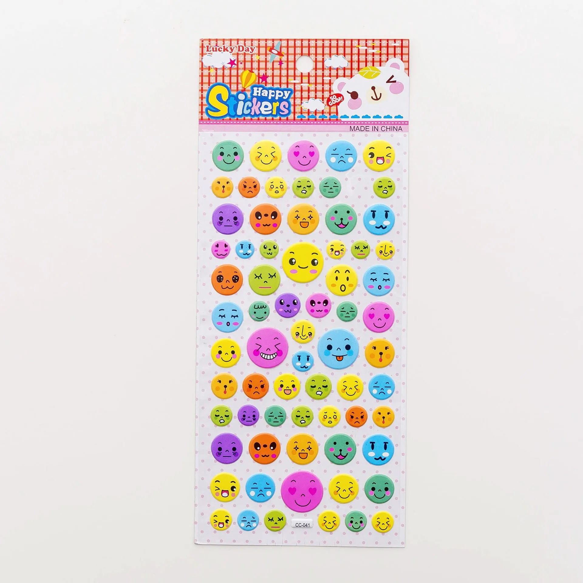 Pack of colourful 3D bubble stickers showing raised cartoon designs of an alpaca, cat, dinosaur, and sweetheart motifs.