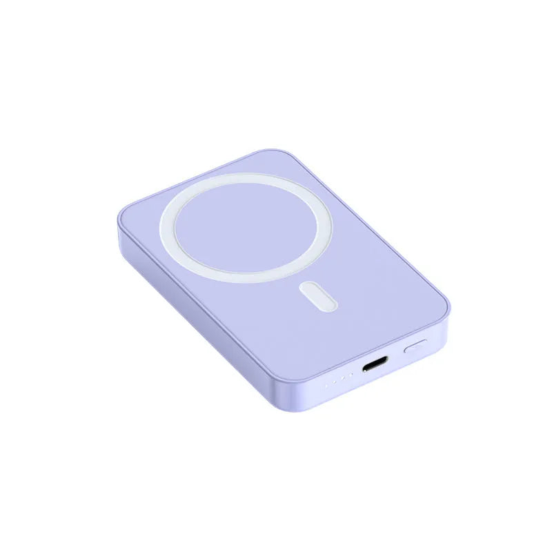 Pink plastic magnetic wireless power bank showing dimensions 100x64x18mm with 20000mAh capacity
