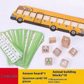 Wooden animal bus platform board game for kindergarten mathematics with colourful animal pieces