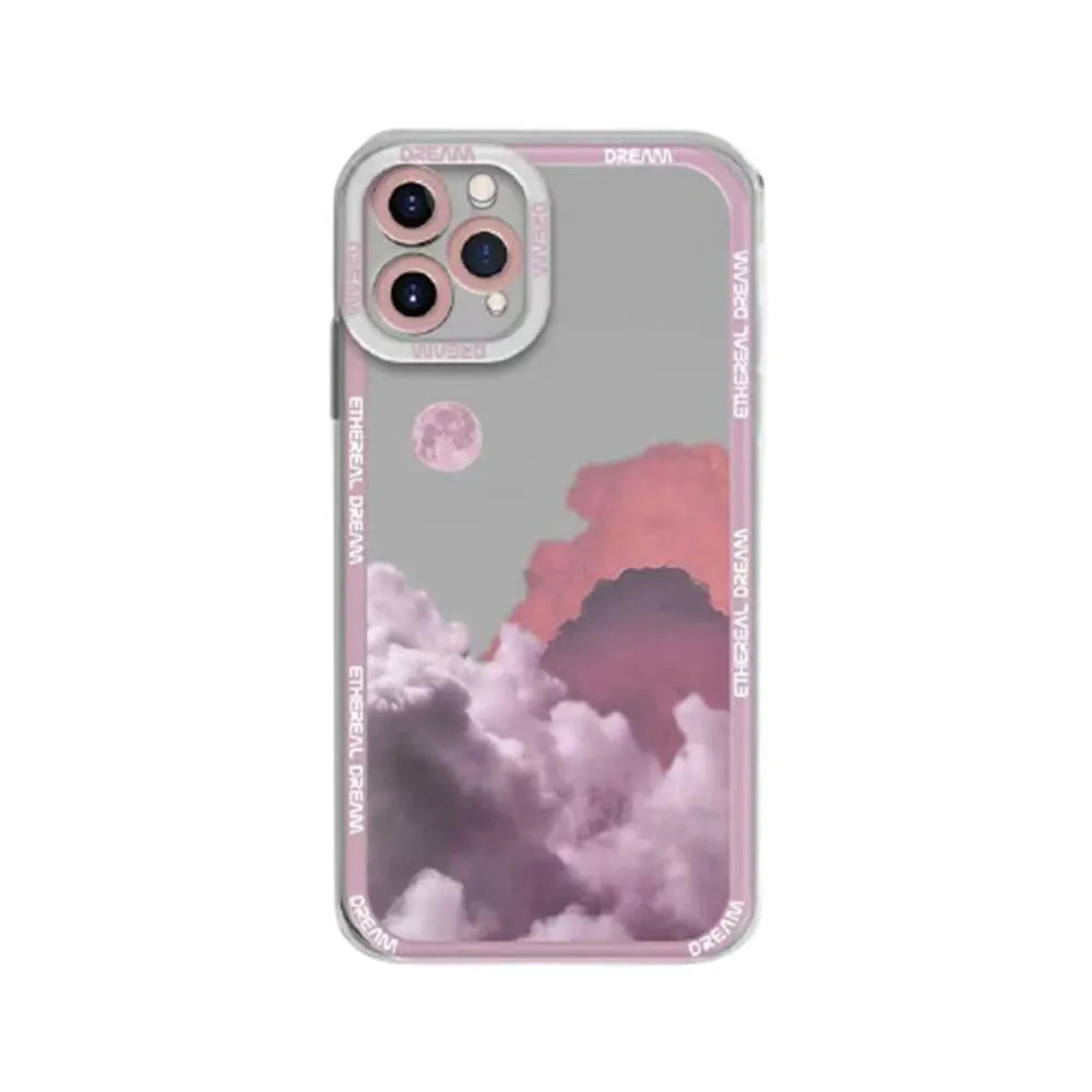 Sunset clouds and starry sky design TPU back cover case for iPhone on a blue sunset background.