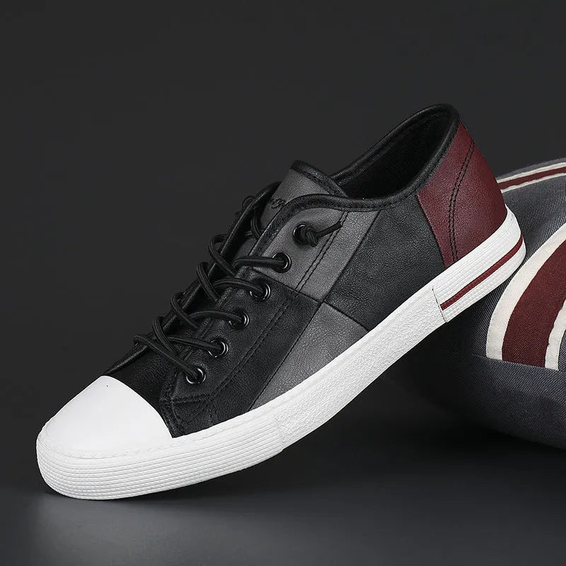 Men's colour matching leather shoes with elastic band and rubber sole in multiple colour options