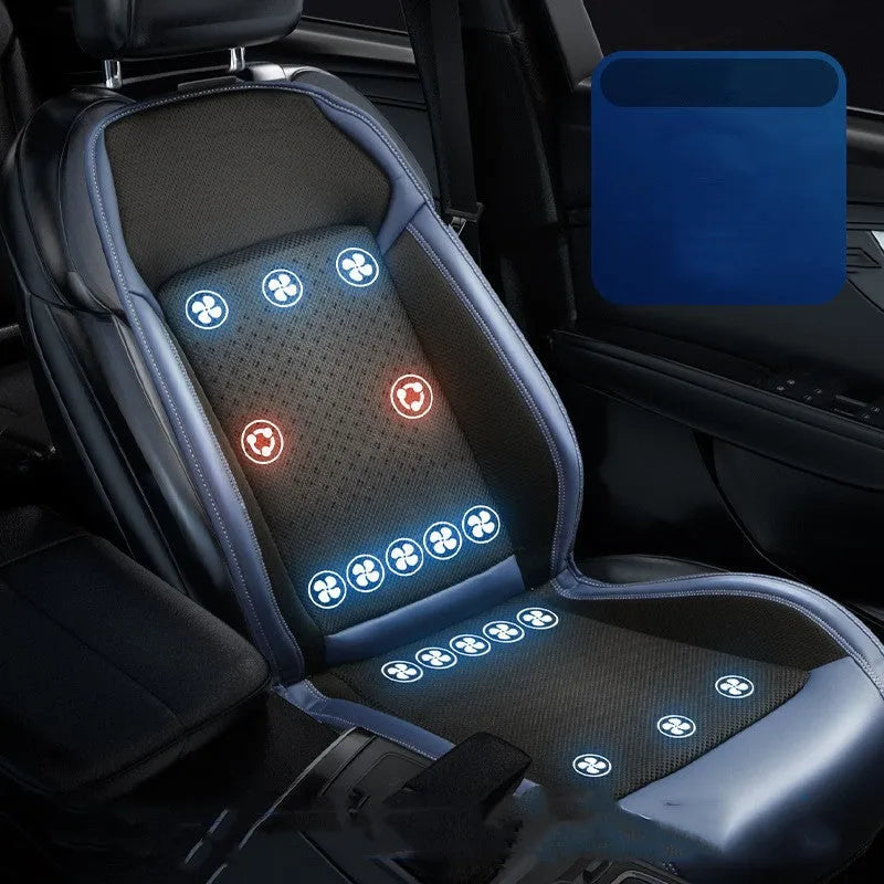 Car seat cooling pad in black with 12V USB cable connection and minimalist design