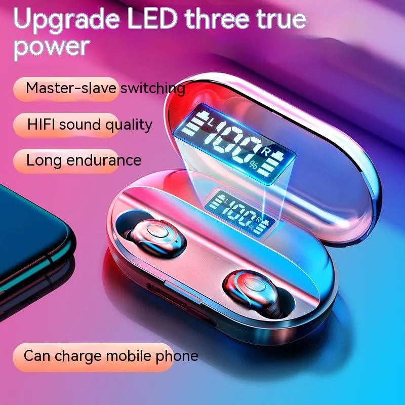Ultra-long battery T2 mini wireless Bluetooth headset with charging case in black, red, and white