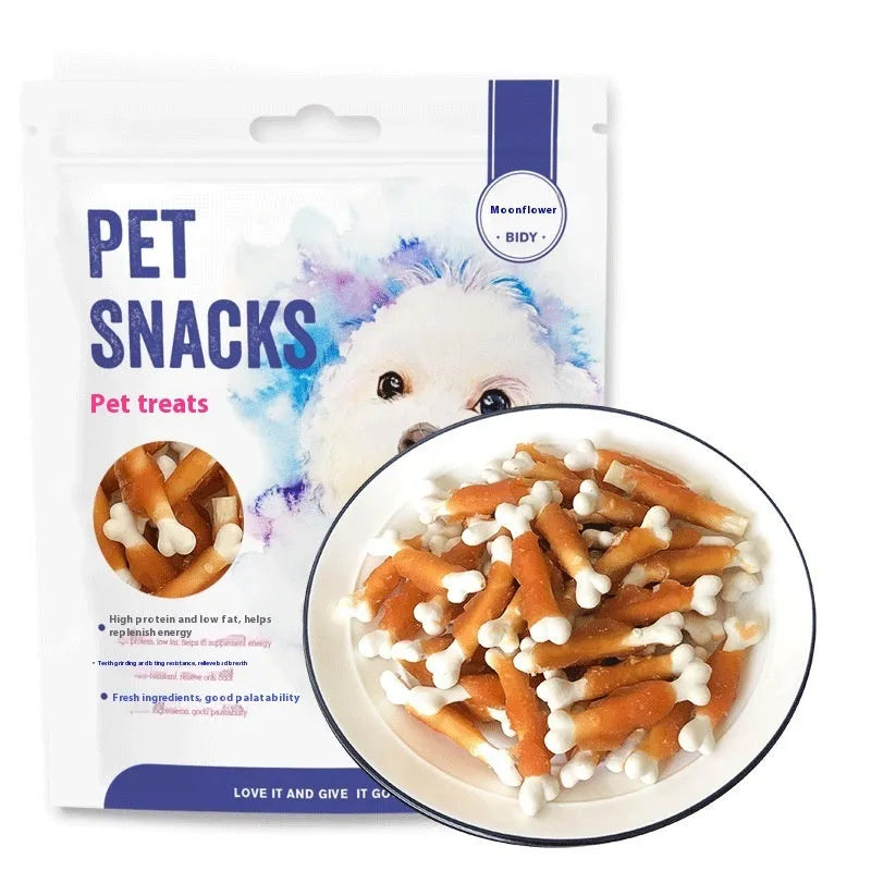 400g bag of Betty Chicken Wrapped Calcium Bone dog treats showing wrapped bone construction