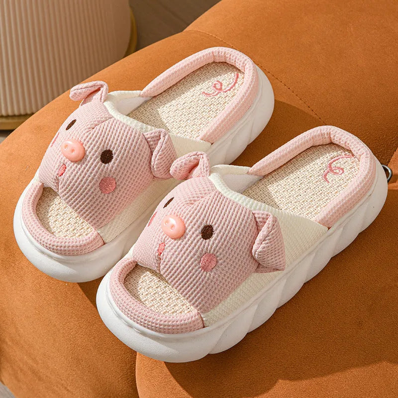 Open toe linen flip flop slippers for couples in four colours with PVC soles