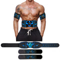 Blue rechargeable EMS abdominal massage belt with wireless remote control and fitness components