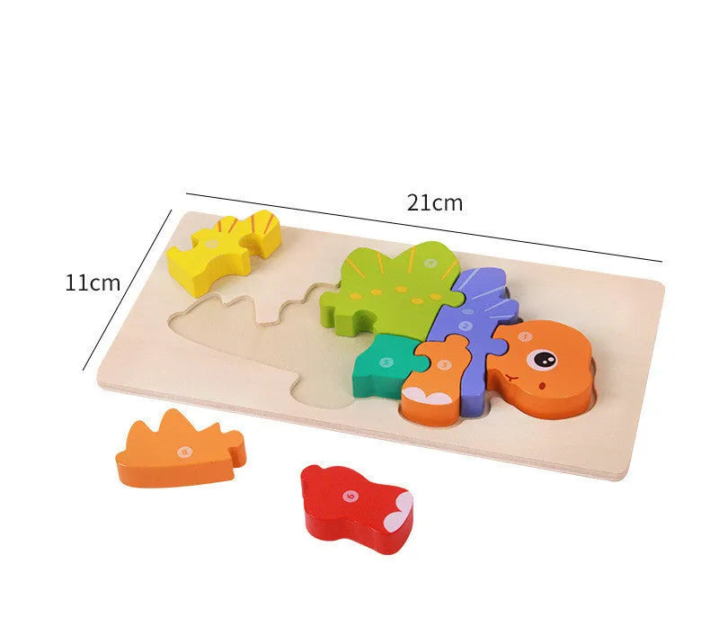 Wooden dinosaur 3D puzzle building blocks set for children with six dinosaur models