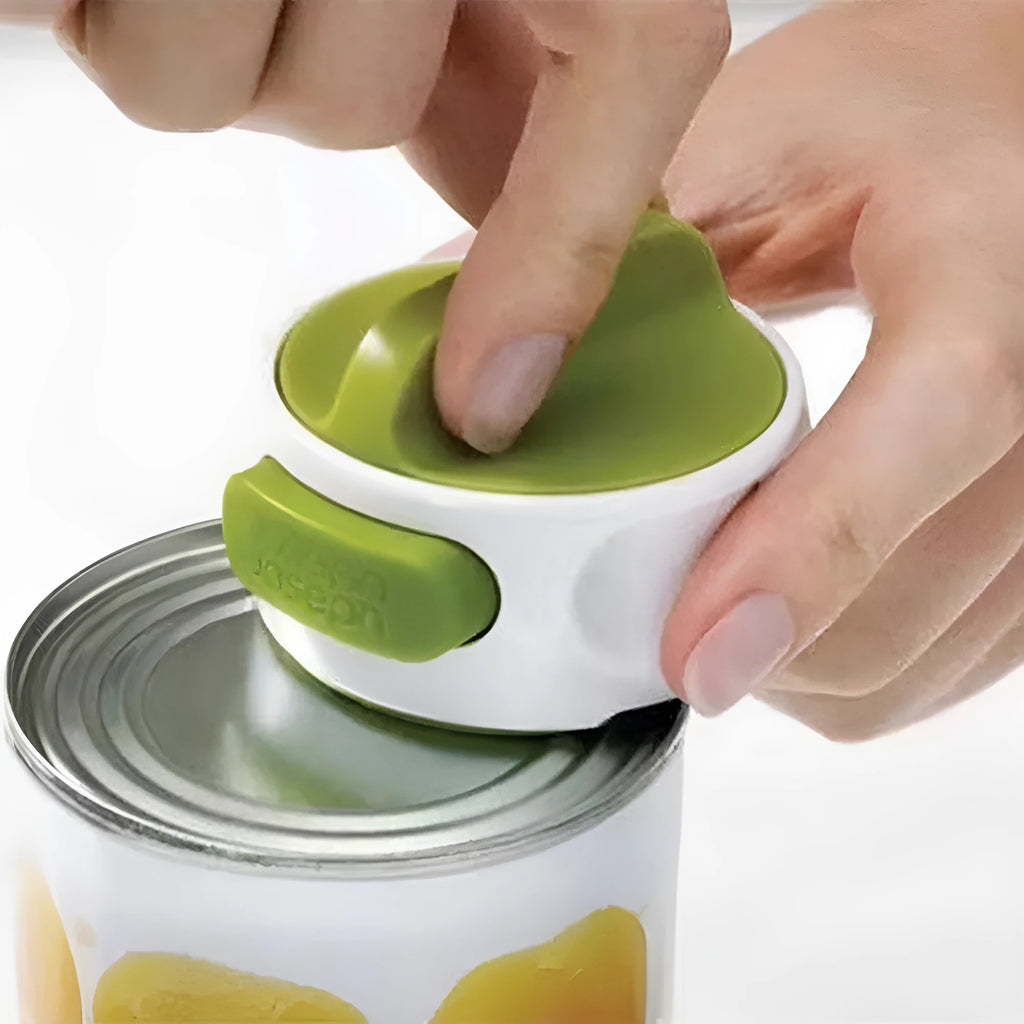 Green stainless steel bottle opener with screw mechanism for jars and bottles