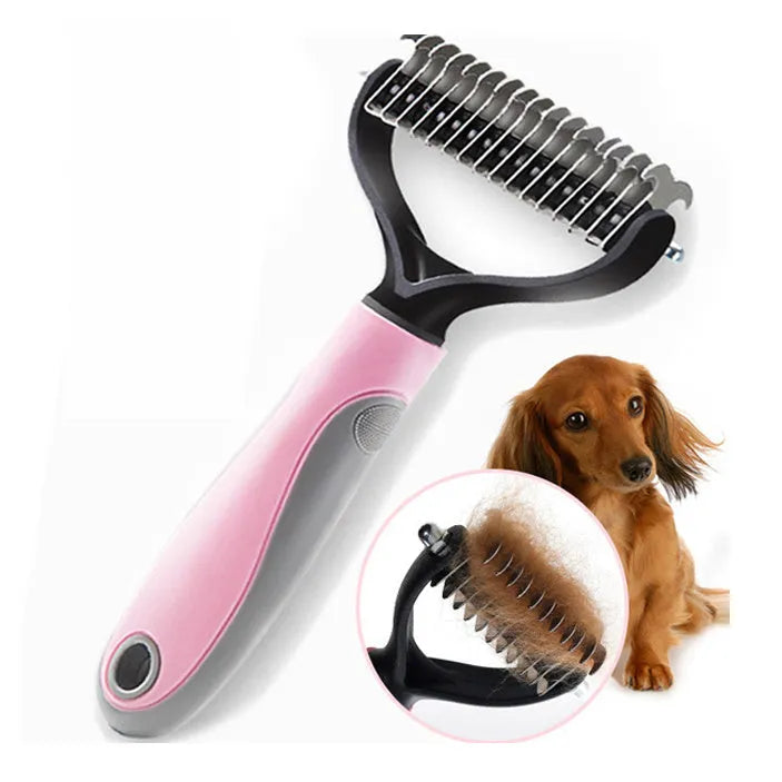 Effective Removing Knots Pet Knot Comb in pink and blue, large and small sizes with plastic handle and stainless steel teeth