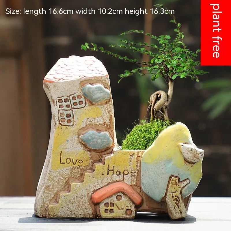 Ceramic combination pot with hand-painted meat and flower design in cute pastoral style