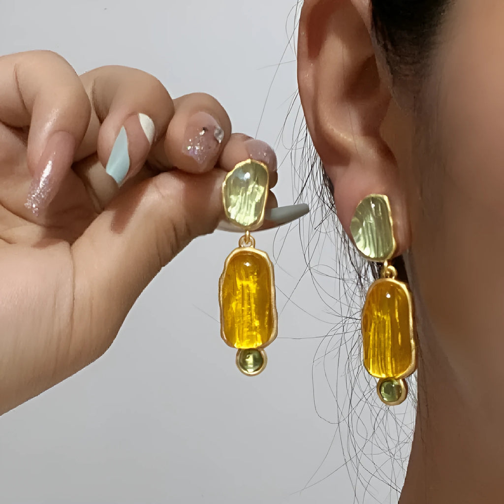 Retro gold electroplated alloy earrings for women, Chinese style irregular shape