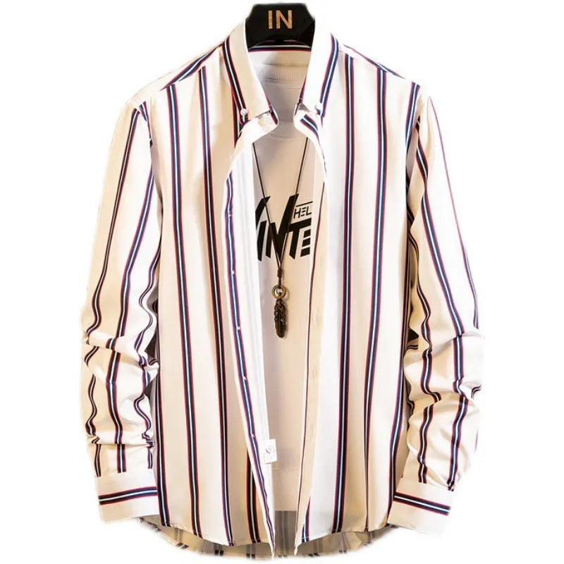 Men's casual striped cardigan in slim fit, long sleeves, pointed collar, available in white and black colourways