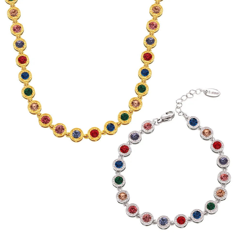 Titanium steel zircon necklace for women with regular chain in gold or steel colour