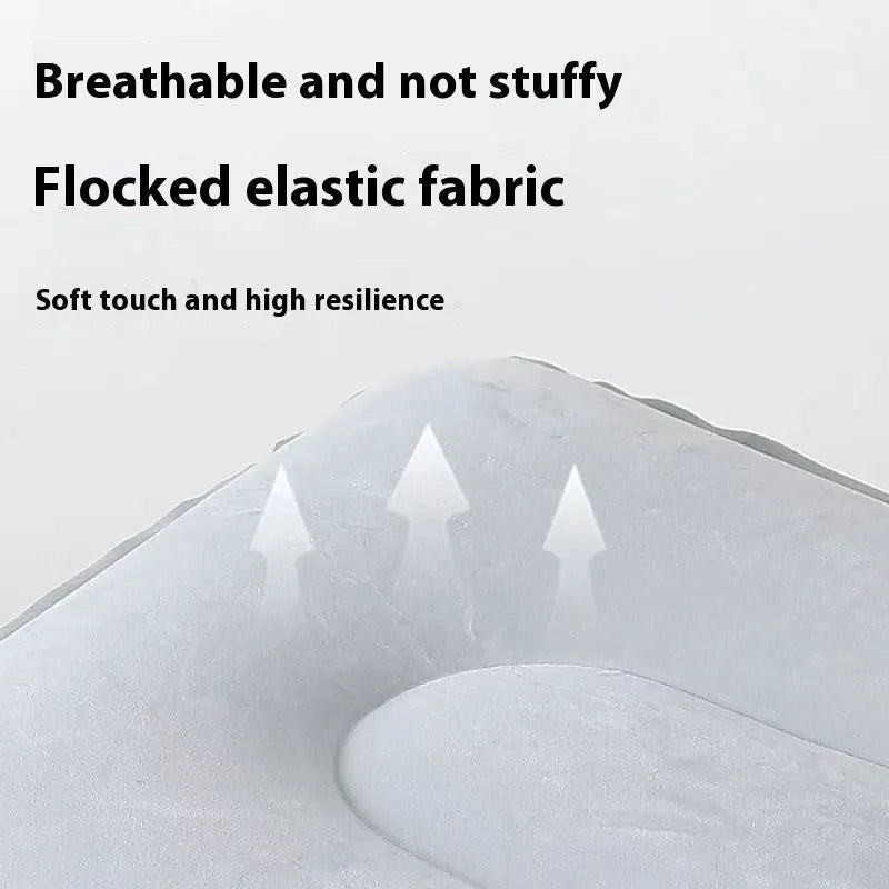Press inflatable folding seat cushion with flocked texture shown inflated and deflated