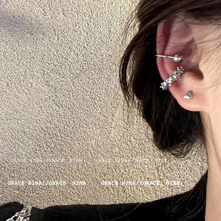B4710 irregular frosty style ear clip double earrings for women geometric alloy