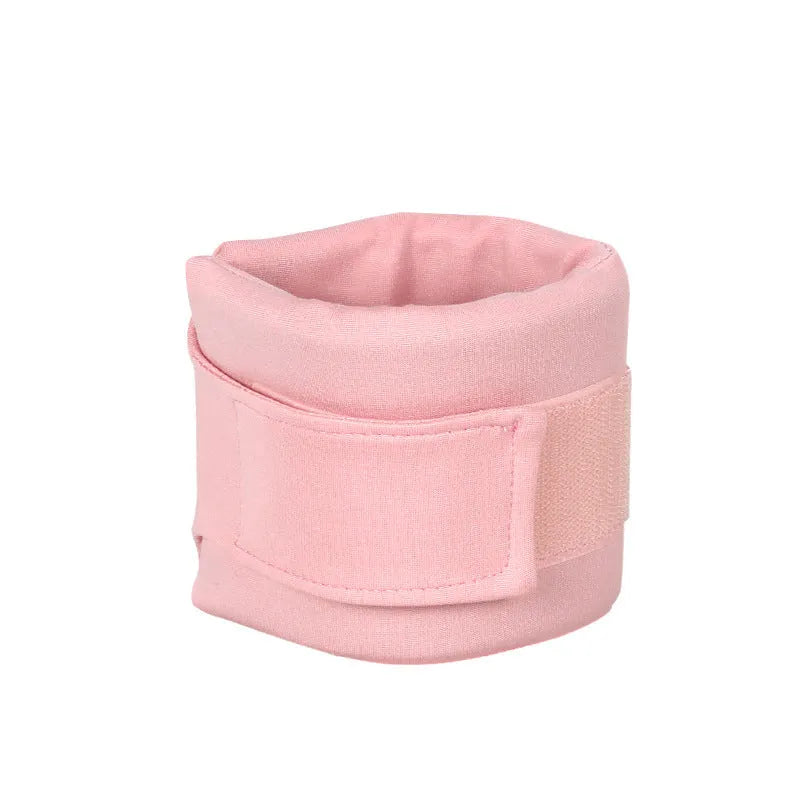Grey and pink soft fabric recovery cone collars for cats and dogs in four different sizes.