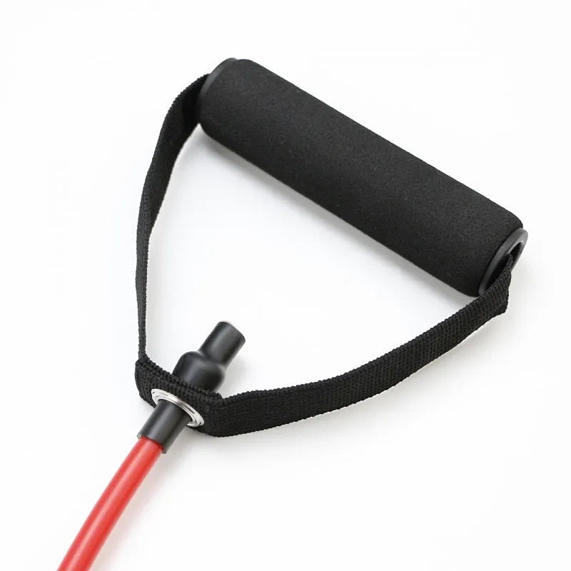 Colour-coded adjustable chest expander with yellow, green, red, blue, and black TPE resistance bands.