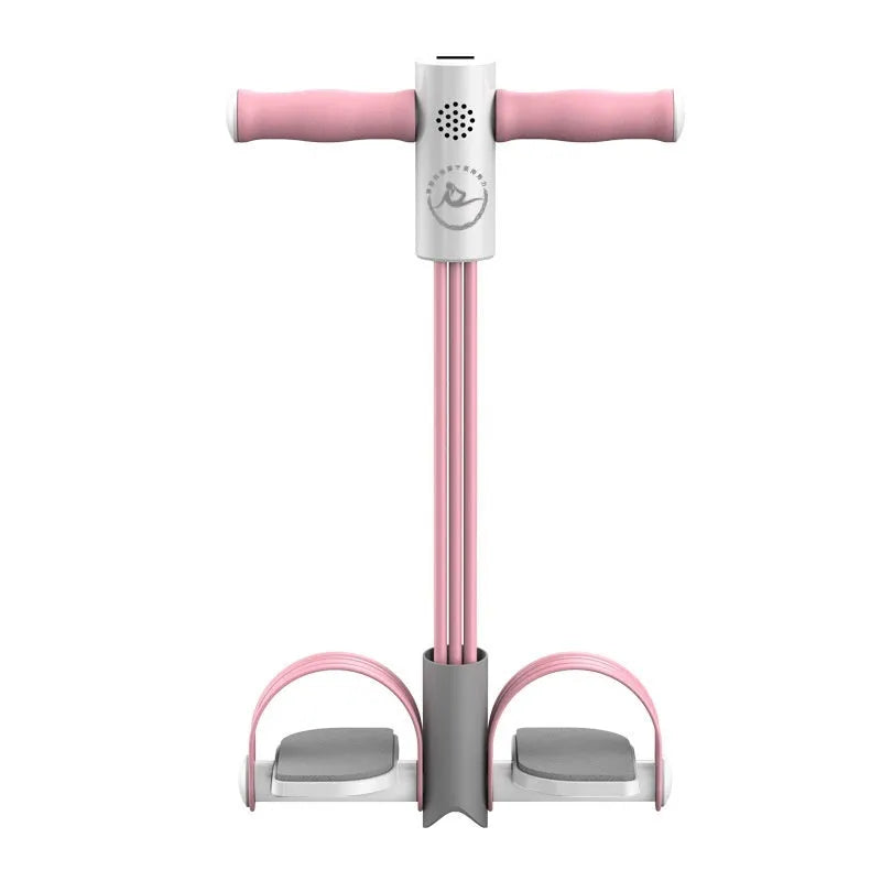 Portable foot pedal pull device for sit-up exercises in blue colour with resistance tubes