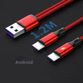 Black braided two-in-one fast charging cable with dual Android connectors for simultaneous device charging
