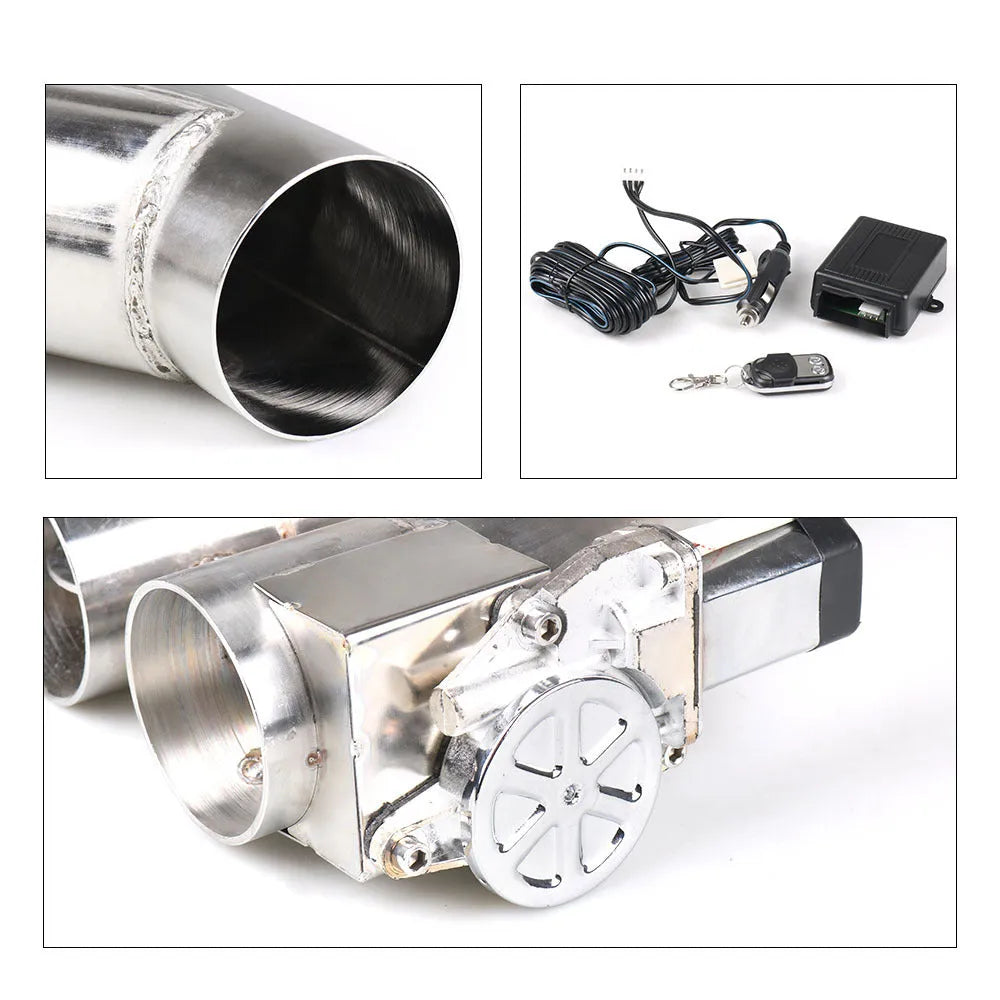 Stainless steel electronic control double valve exhaust pipe, 290mm length, silver, available in 2 to 3 inch diameters