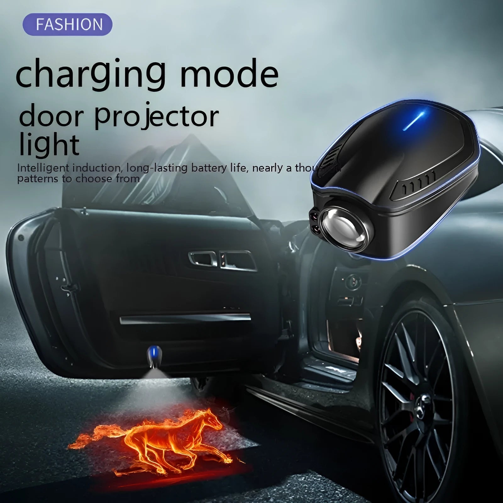 F2 Rechargeable Wireless Car Welcome Light in black with ABS housing