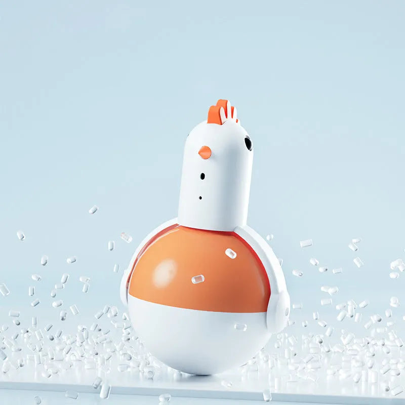 Electric chicken-shaped cat toy with infrared sensor and self-balancing system in green or orange colour