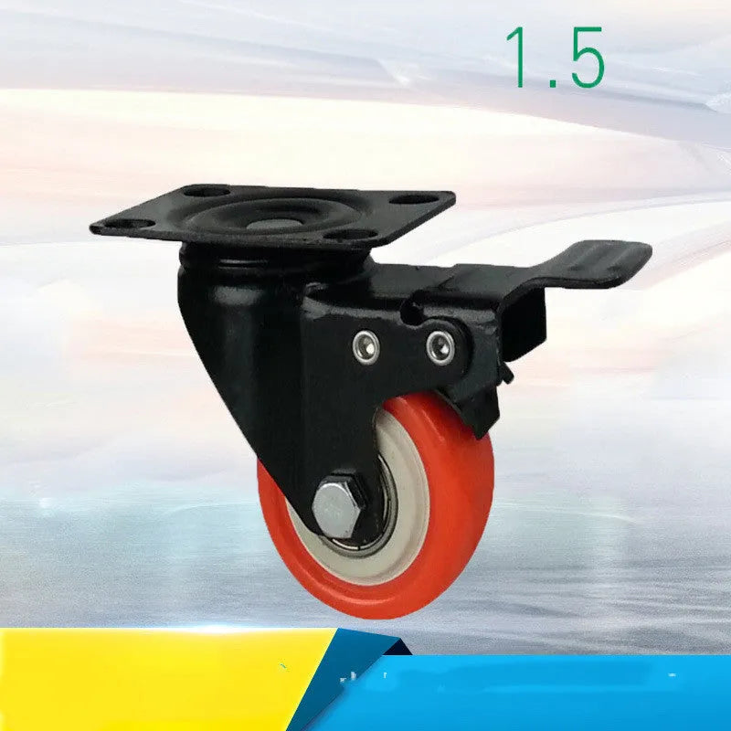 Red double bearing mute universal caster in PP PU PVC, 1.5-5 inch flat bottom or M8 M10 M12 screw fixing