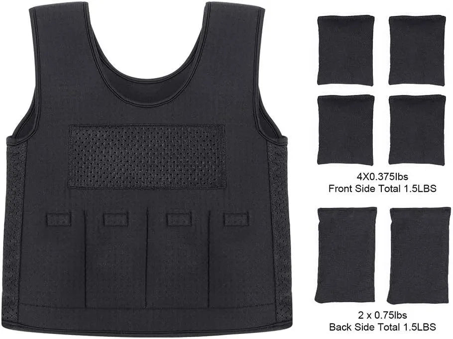 Child weighted sensory pressure regulating vest in black with gravity beads and SBR fabric, pullover style