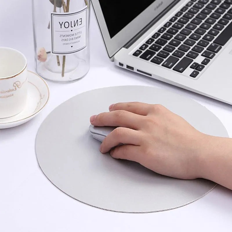 Solid colour double sided round mouse pad, 20cm, leather surface, anti-slip base, multicolor optional